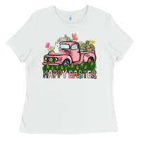 White Happy Easter Day truck Ladies Tee - HowdyJamesFarm