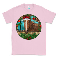 Bubblegum Pink Brown Horse Christmas Classic Tee - RanaPortraitStore