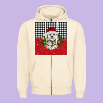 Christmas Bichon Frise Dog Zipper Hoodie Designed By Barkaloodesign