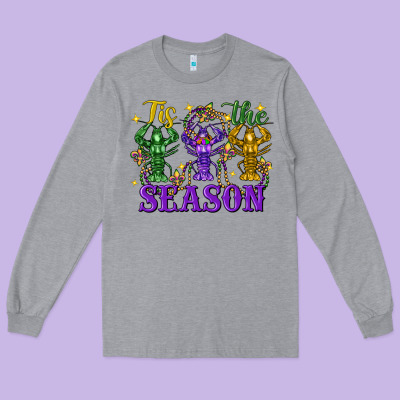 Tis The Season Crawfish Mardi Gras Long Sleeve Tee Designed By Fadigitalartstudio