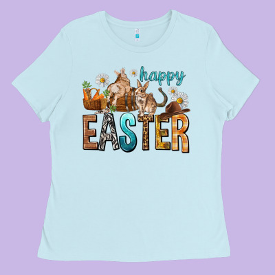 Happy Easter With Cowboy Easter Day Ladies Tee Designed By Howdyjamesfarm