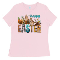 Bubblegum Pink Happy Easter with Cowboy Easter Day Ladies Tee - HowdyJamesFarm