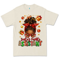 Santa's Favorite Assistant Afro Messy Bun Premium Tee | Teevron