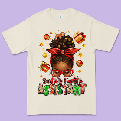 Santa's Favorite Assistant Afro Messy Bun Premium Tee Designed By Texasbilliewilder