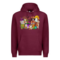 Burgundy Halloween Western Boo Coffee Cups Premium Hoodie - CowhideDigitalArt