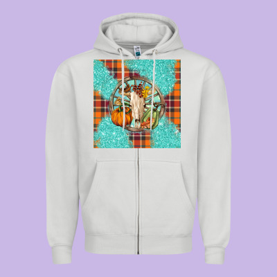Fall Bull Skull Zipper Hoodie Designed By Barkaloodesign