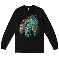 Black western indian headdress with skull Long Sleeve Tee - RanaPortraitStore