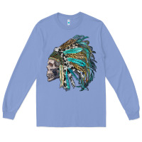 Colony Blue western indian headdress with skull Long Sleeve Tee - RanaPortraitStore