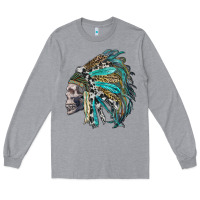 Heather Grey western indian headdress with skull Long Sleeve Tee - RanaPortraitStore