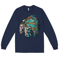 Navy western indian headdress with skull Long Sleeve Tee - RanaPortraitStore