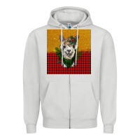 Dove Grey christmas alpacas Zipper Hoodie - BarkalooDesign