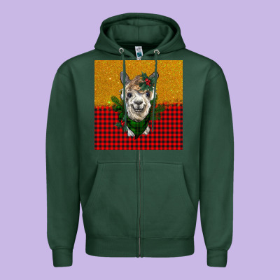 Christmas Alpacas Zipper Hoodie Designed By Barkaloodesign