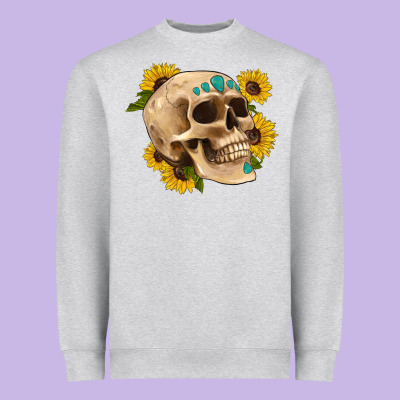 Skull Flowers And Gemstone Heavyweight Sweatshirt Designed By Artiststas