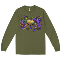 Army Green Peace love crawfish Mardi Gras skeleton hand Long Sleeve Tee - FaDigitalArtStudio