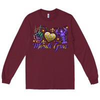Burgundy Peace love crawfish Mardi Gras skeleton hand Long Sleeve Tee - FaDigitalArtStudio