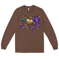 Chestnut Peace love crawfish Mardi Gras skeleton hand Long Sleeve Tee - FaDigitalArtStudio