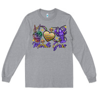 Heather Grey Peace love crawfish Mardi Gras skeleton hand Long Sleeve Tee - FaDigitalArtStudio