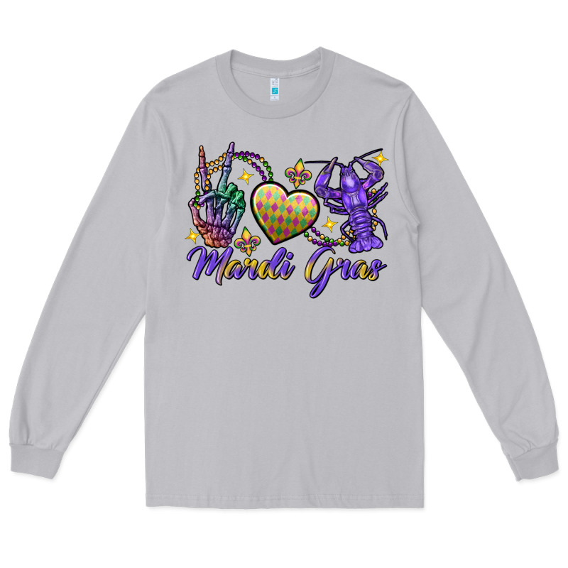 Peace Love Crawfish Mardi Gras Skeleton Hand Long Sleeve Tee by FaDigitalArtStudio | Teevron