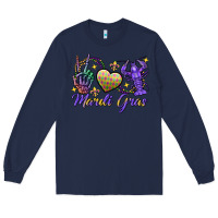 Navy Peace love crawfish Mardi Gras skeleton hand Long Sleeve Tee - FaDigitalArtStudio