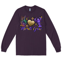 Plum Peace love crawfish Mardi Gras skeleton hand Long Sleeve Tee - FaDigitalArtStudio