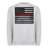 Heather Grey thin red line American flag metal floor Heavyweight Sweatshirt - Artiststas