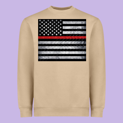 Thin Red Line American Flag Metal Floor Heavyweight Sweatshirt Designed By Artiststas