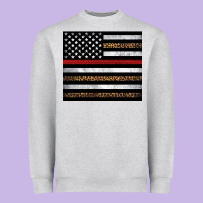 Thin Red Line American Flag Leopard Heavyweight Sweatshirt Designed By Artiststas
