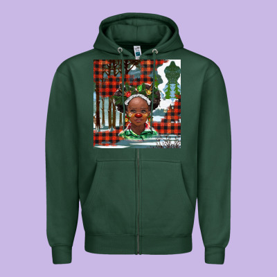 Christmas African Girl Zipper Hoodie Designed By Barkaloodesign