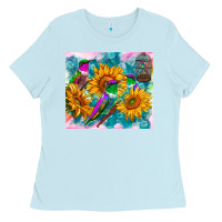 Baby Blue hummingbirds sunflower Ladies Tee - TumblerDesignByShophia