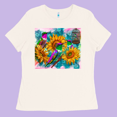 Hummingbirds Sunflower Ladies Tee Designed By Tumblerdesignbyshophia
