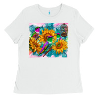 White hummingbirds sunflower Ladies Tee - TumblerDesignByShophia