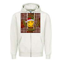 Oatmeal Heather Christmas smiley face Zipper Hoodie - BarkalooDesign