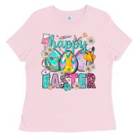 Bubblegum Pink Happy Easter Egg Nurse Ladies Tee - HowdyJamesFarm