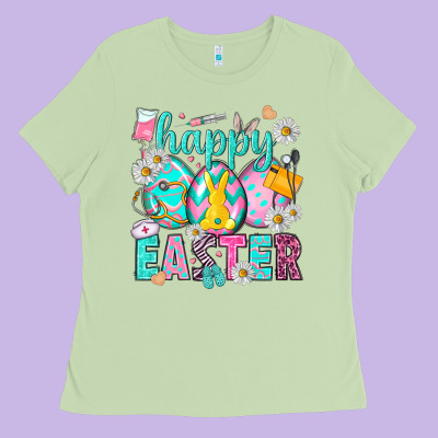 Happy Easter Egg Nurse Ladies Tee Designed By Howdyjamesfarm
