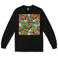 Black chicken with eggs and sunflowers seamles pattern Long Sleeve Tee - FaDigitalArtStudio