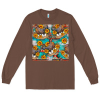 Chestnut chicken with eggs and sunflowers seamles pattern Long Sleeve Tee - FaDigitalArtStudio