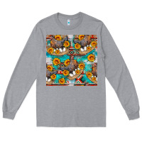 Heather Grey chicken with eggs and sunflowers seamles pattern Long Sleeve Tee - FaDigitalArtStudio