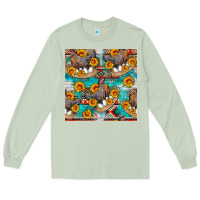 Matcha chicken with eggs and sunflowers seamles pattern Long Sleeve Tee - FaDigitalArtStudio