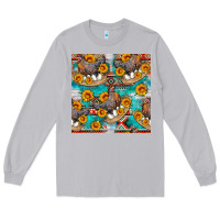 Moon Dust chicken with eggs and sunflowers seamles pattern Long Sleeve Tee - FaDigitalArtStudio