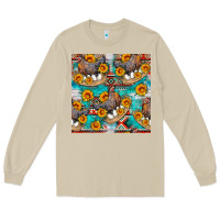 Mushroom chicken with eggs and sunflowers seamles pattern Long Sleeve Tee - FaDigitalArtStudio