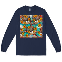 Navy chicken with eggs and sunflowers seamles pattern Long Sleeve Tee - FaDigitalArtStudio