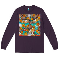 Plum chicken with eggs and sunflowers seamles pattern Long Sleeve Tee - FaDigitalArtStudio