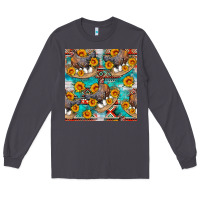 Smoke chicken with eggs and sunflowers seamles pattern Long Sleeve Tee - FaDigitalArtStudio