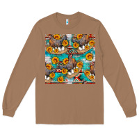 Toasted Coconut chicken with eggs and sunflowers seamles pattern Long Sleeve Tee - FaDigitalArtStudio
