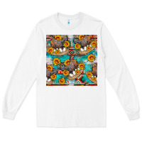 White chicken with eggs and sunflowers seamles pattern Long Sleeve Tee - FaDigitalArtStudio