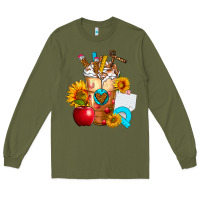 Army Green teacher cold drink frappe with sunflowers Long Sleeve Tee - FaDigitalArtStudio