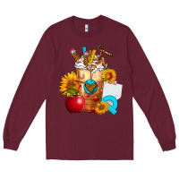 Burgundy teacher cold drink frappe with sunflowers Long Sleeve Tee - FaDigitalArtStudio