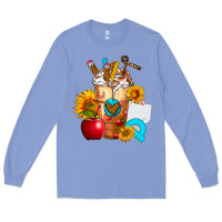 Colony Blue teacher cold drink frappe with sunflowers Long Sleeve Tee - FaDigitalArtStudio