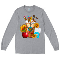 Heather Grey teacher cold drink frappe with sunflowers Long Sleeve Tee - FaDigitalArtStudio