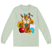 Matcha teacher cold drink frappe with sunflowers Long Sleeve Tee - FaDigitalArtStudio